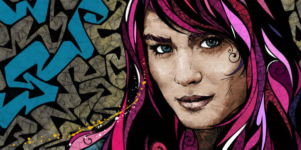 Andreas-Preis-pink-hair-lady-ink-grunge-fineliner