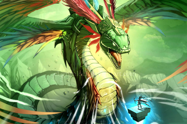 Quetzalcoatl-lightning-green-dragon-art